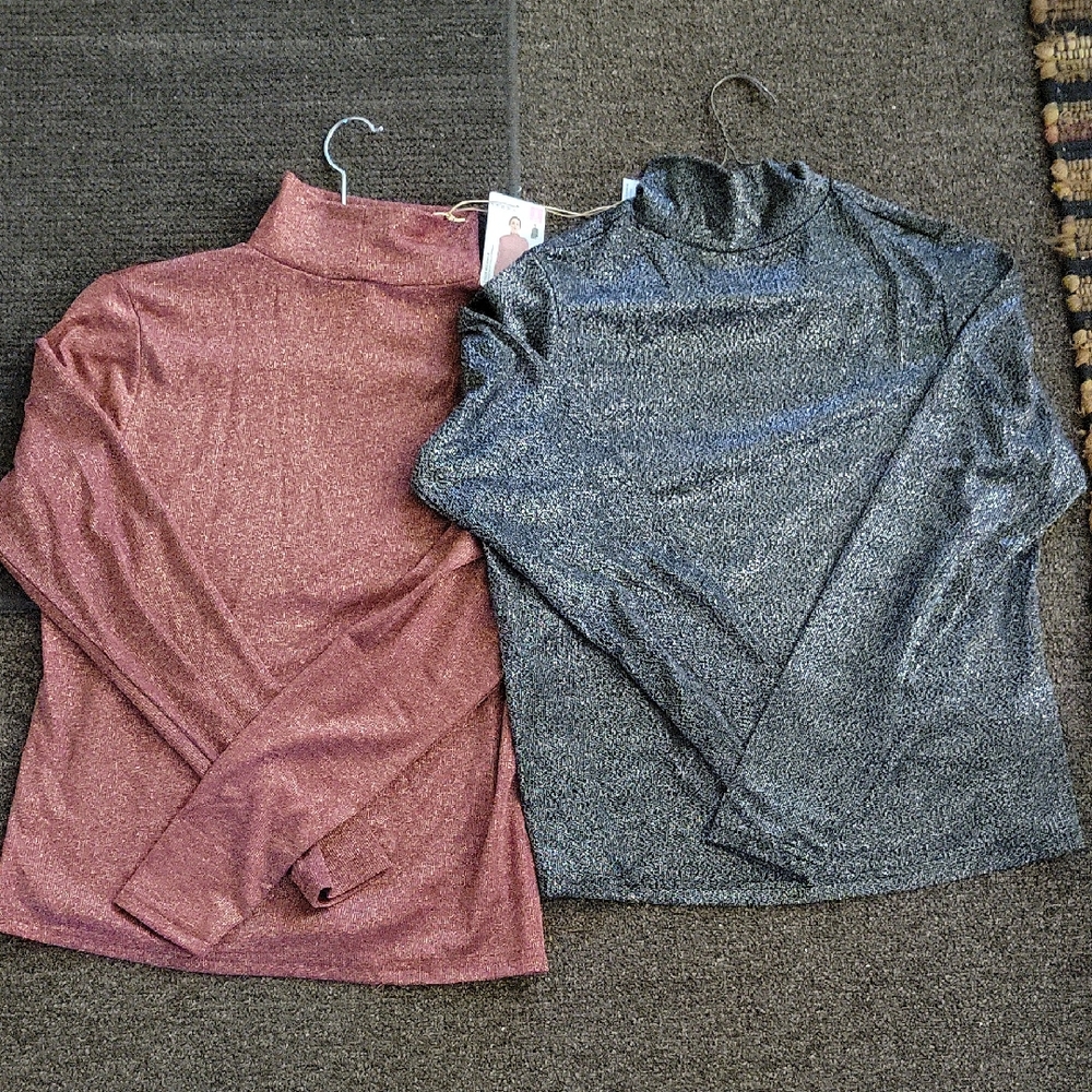 Serra Shimmery Burgundy & Charcoal Mockneck Tops